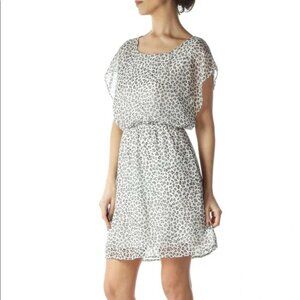 Needle & Thread White Cheetah Dress Animal Print Lined Flutter Slvs Womens Sz M